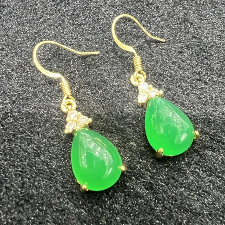 ST6272-天然金绿宝玛瑙绿耳钩