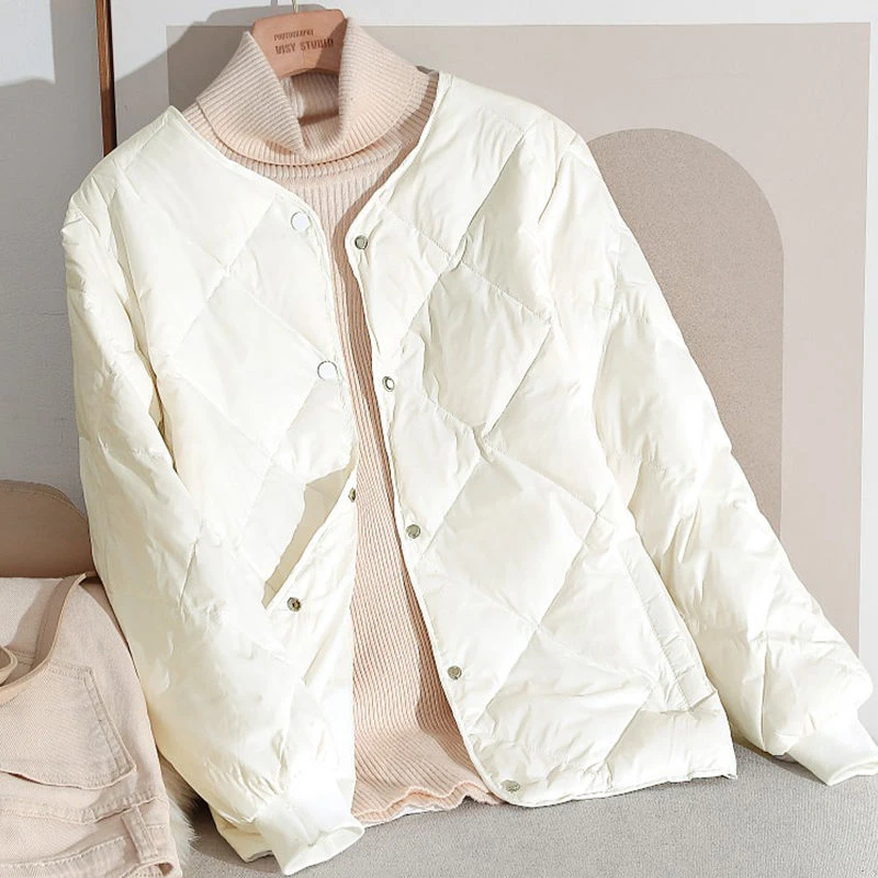秋冬羽绒服轻薄羽绒服女轻便短款宽松2023菱形格小个子棒球