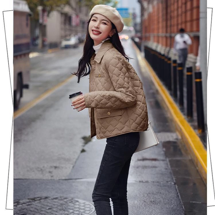 新款短款轻薄羽绒服女2023新款冬季女装洋气时尚袄子菱形小