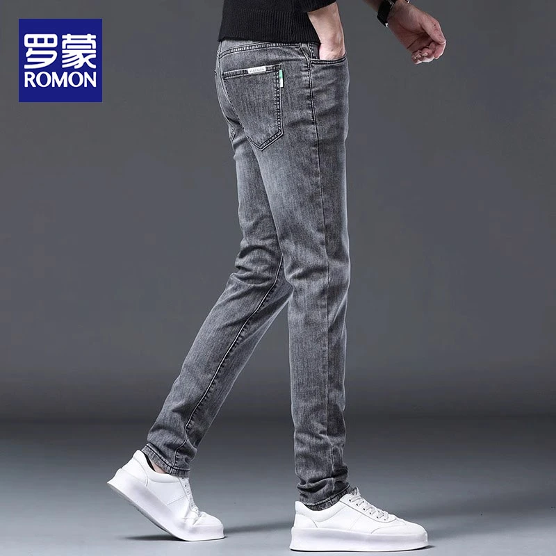 罗蒙夏季薄款牛仔裤男款2025新款弹力长裤休闲百搭修身小脚裤子男