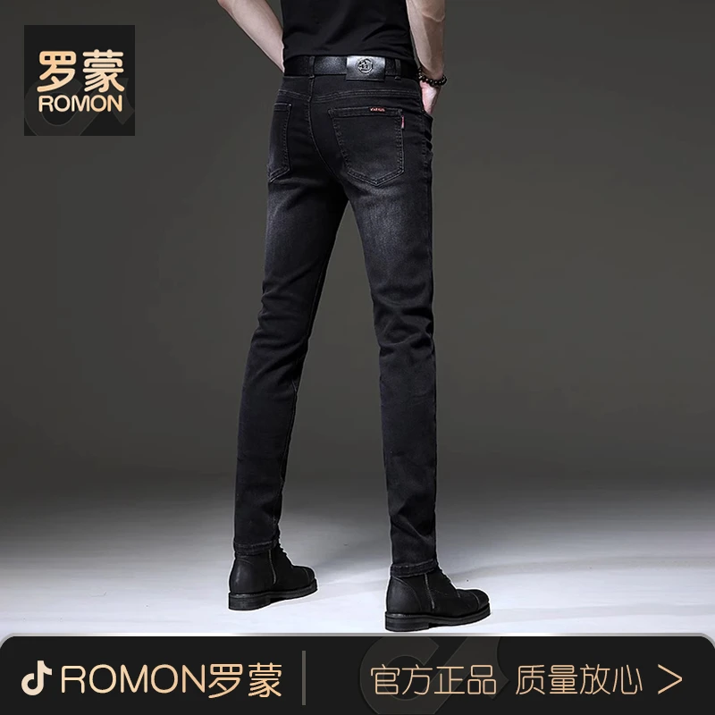 罗蒙春秋款黑色修身小脚男士牛仔裤男款爆款2025新款秋季休闲裤子