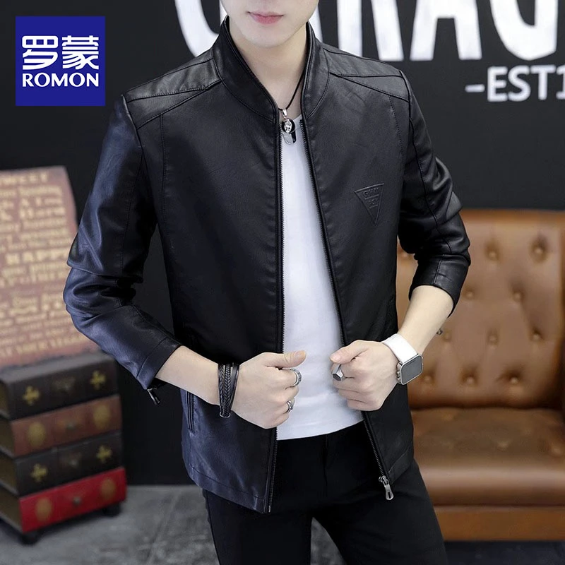 罗蒙外套皮衣男款2024新款帅气机车服男士潮流修身韩版皮夹克春秋