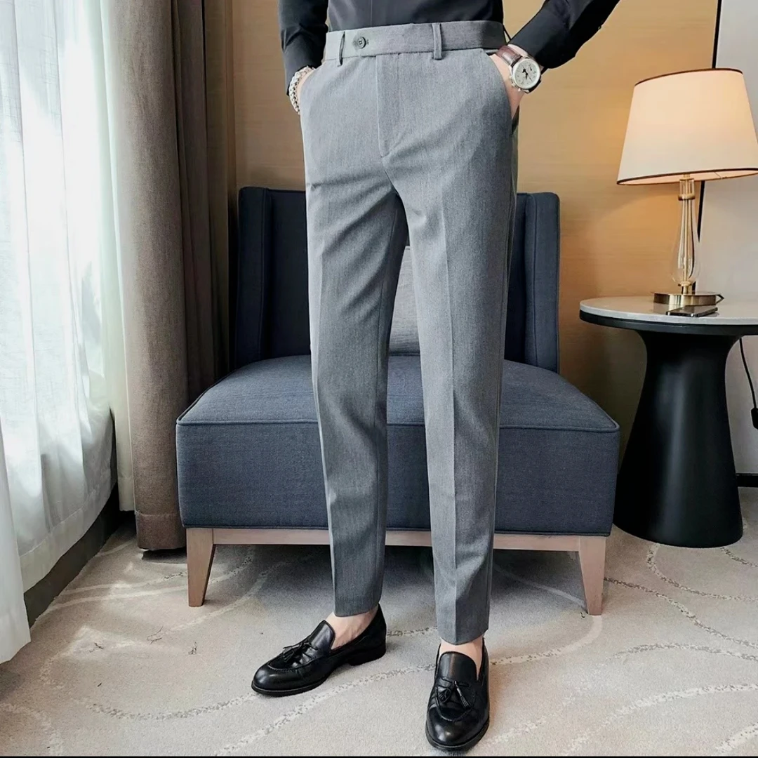 断码少量抽拉腰长裤--薄款弹力腰修身垂感商务休闲免烫男士