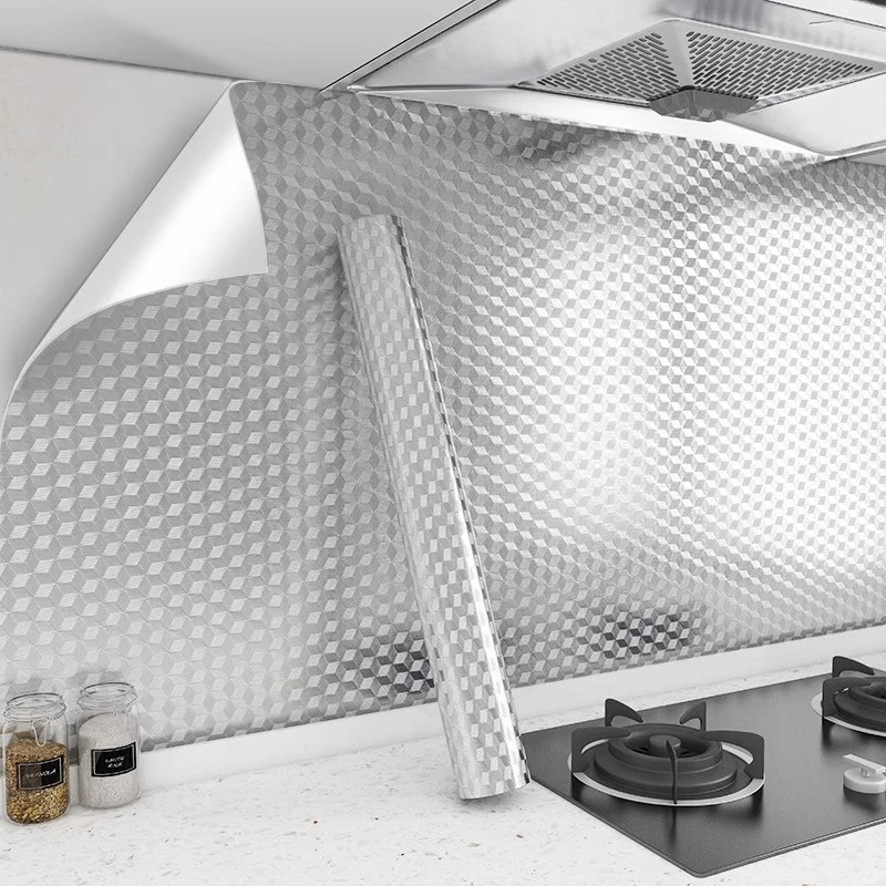 厨房防油贴纸防油耐高温加厚墙纸自粘防水灶台墙面隔油铝箔纸墙贴