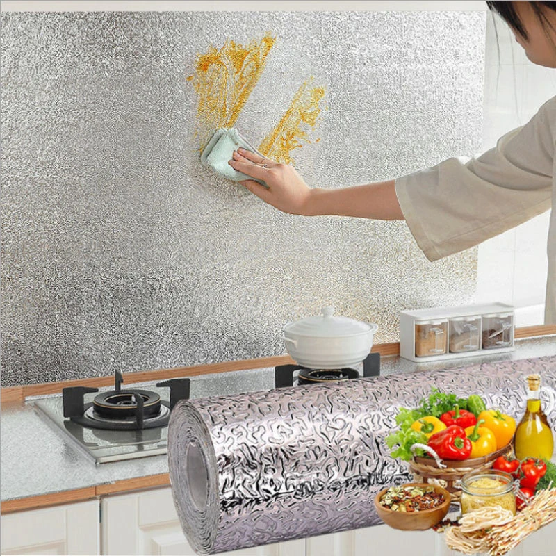 厨房防油防污贴纸防火耐高温橱柜防水防潮自粘墙纸锡纸加厚铝箔纸