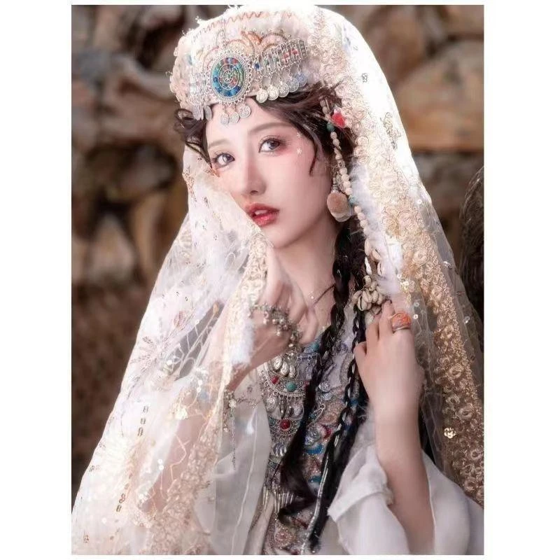 新款民族特色服装新疆维吾尔族服装牧羊少女白色长款旅拍演出服