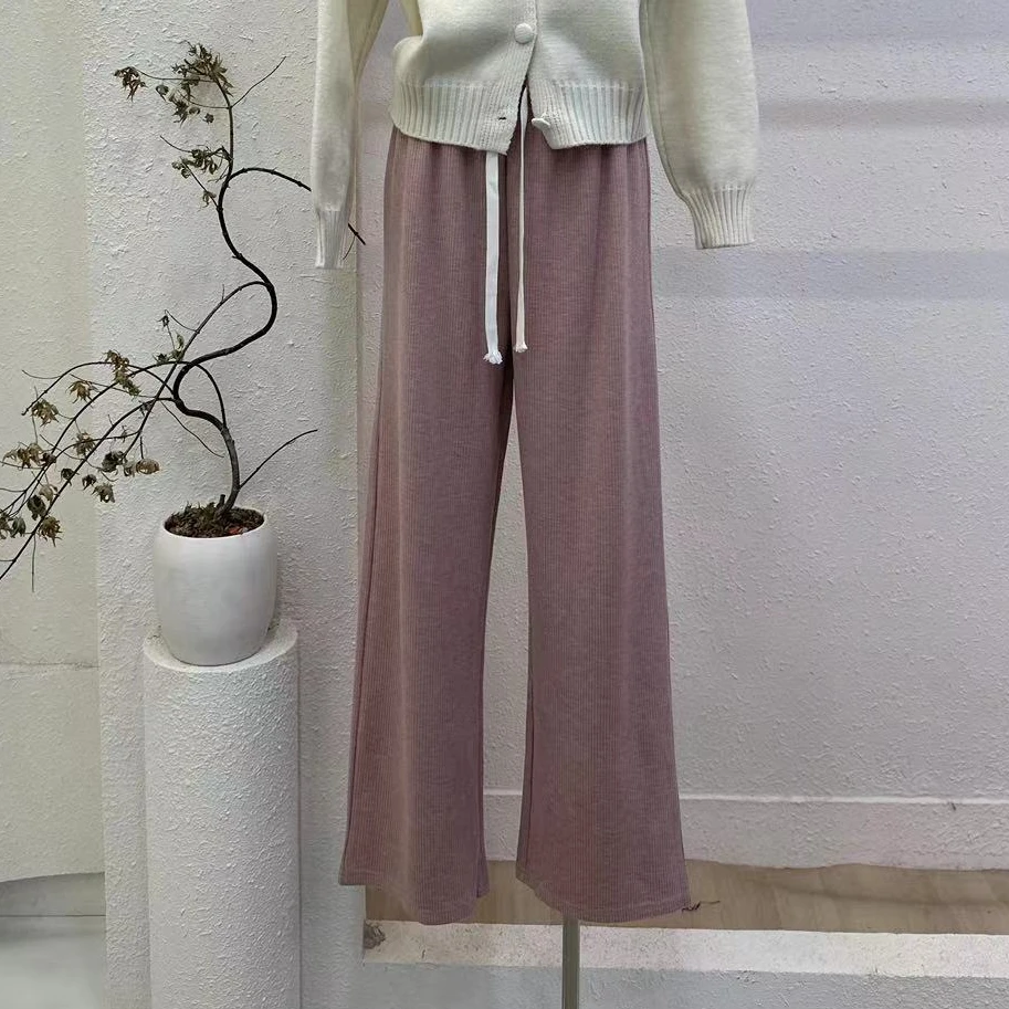 【奶芙莓莓】肌理感高腰显瘦垂感直筒休闲裤-2981