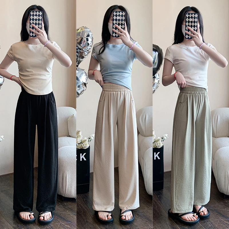 小个子凉凉裤窄版阔腿裤女夏季薄款慵懒休闲宽松显瘦直筒裤子防晒
