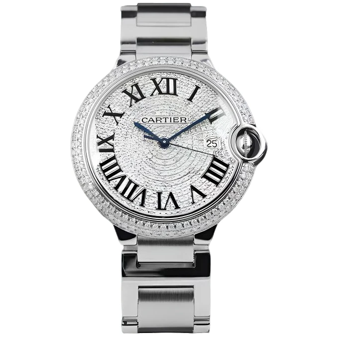 99新 Cartier/卡地亚 蓝气球满天星/42mm/满钻白盘钢机械男款手表