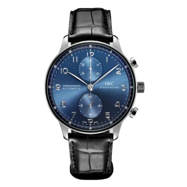 99新 IWC/万国  葡萄牙计时/41mm/IW371491/蓝盘皮带自动机械男表