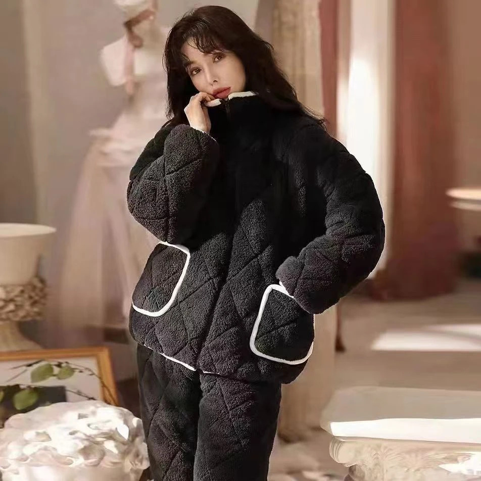 冬款男女情侣同款加厚时尚ins风格夹棉娃娃高领睡衣外穿冬季超厚