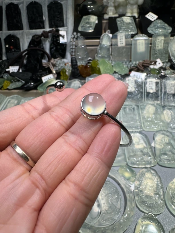 纯天然岫玉925银镶嵌手镯