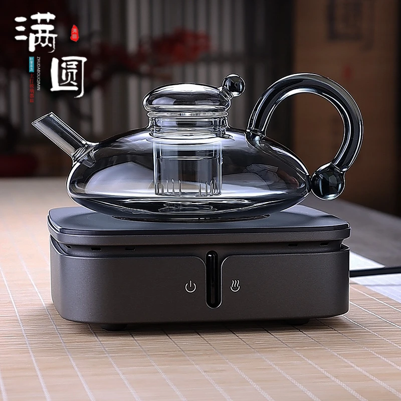 轻奢创意财鼠耐热烟灰色玻璃茶壶猫眼电陶炉煮茶蒸茶壶泡煮水茶壶