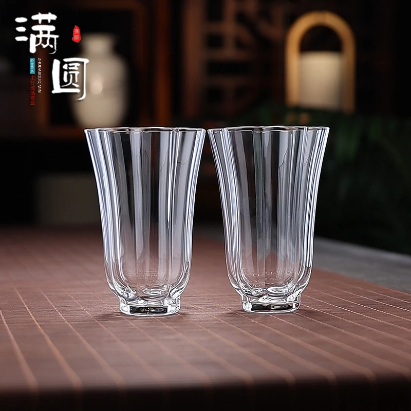 轻奢创意玻璃茶杯办公茶杯耐热大水杯家用防爆条纹喝茶杯子情侣杯