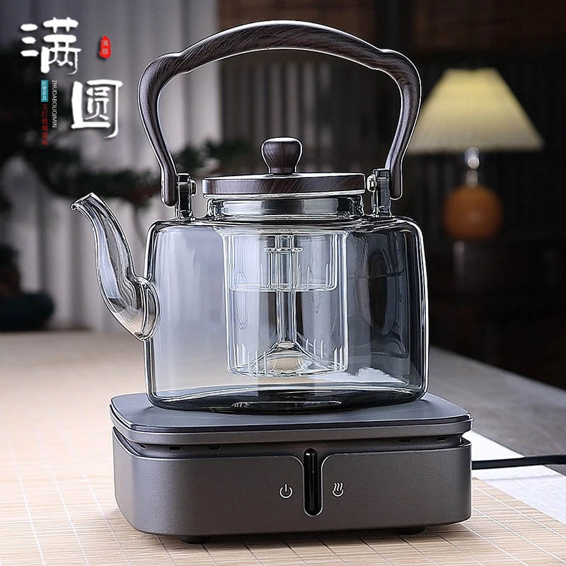 轻奢耐热玻璃喷淋式家用加厚玻璃泡茶壶电陶炉两用蒸煮茶水提梁壶