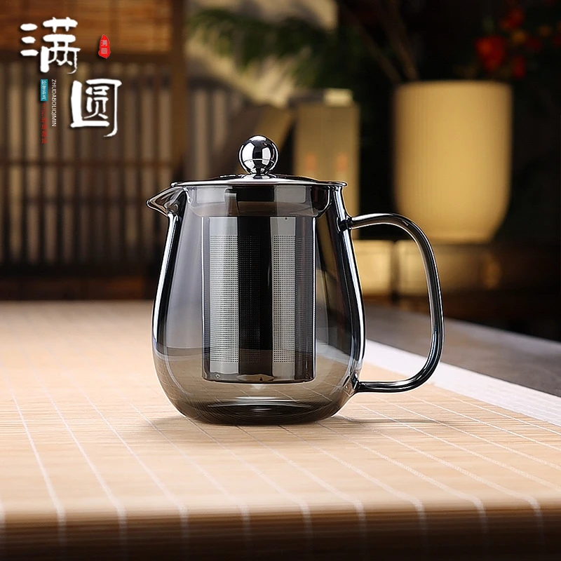 轻奢加厚耐热企鹅简约耐热玻璃泡壶高档家用带盖茶水分离泡茶壶