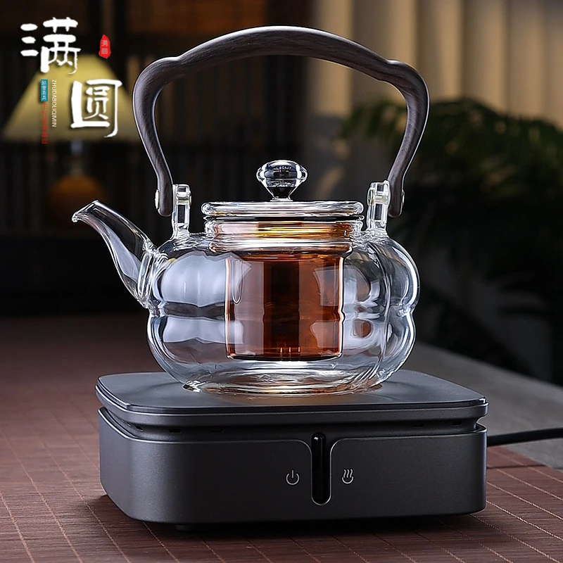 轻奢耐热加厚玻璃琥珀提梁壶蒸煮泡喷淋茶壶电陶炉烧水两用煮茶壶