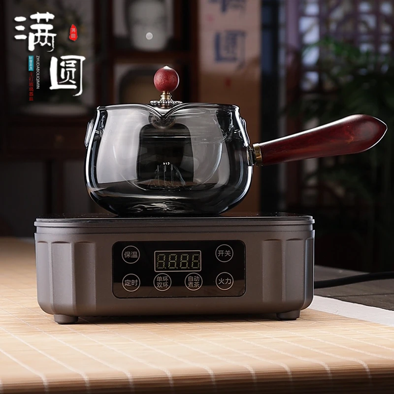 轻奢耐热大容量侧把飘摇玻璃茶壶蒸煮一体烧茶壶电陶炉煮泡两用壶