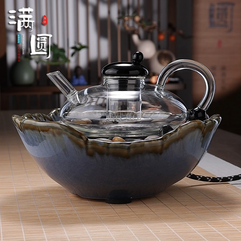 轻奢财鼠耐热透明玻璃茶壶围炉茶具煮茶蒸茶泡茶壶高档家用茶具
