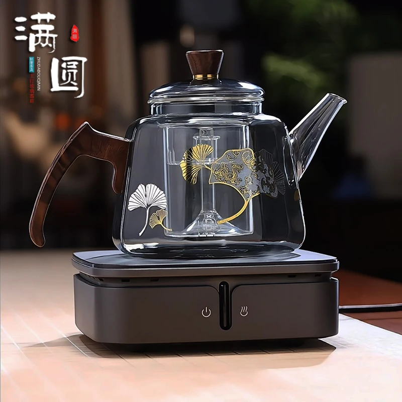 轻奢耐热玻璃侧把八宝印花壶加厚大容量煮水器家用高档保温煮茶壶