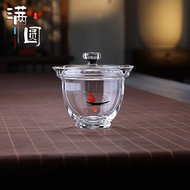 轻奢中式纯手工玻璃盖碗过滤单个泡茶碗防烫三才盖碗茶杯功夫茶具