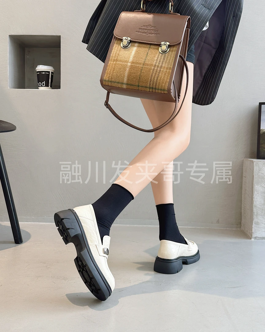 （木城明月）2024新款厚底高级感单鞋春季轻奢百搭乐福鞋英伦9999-1