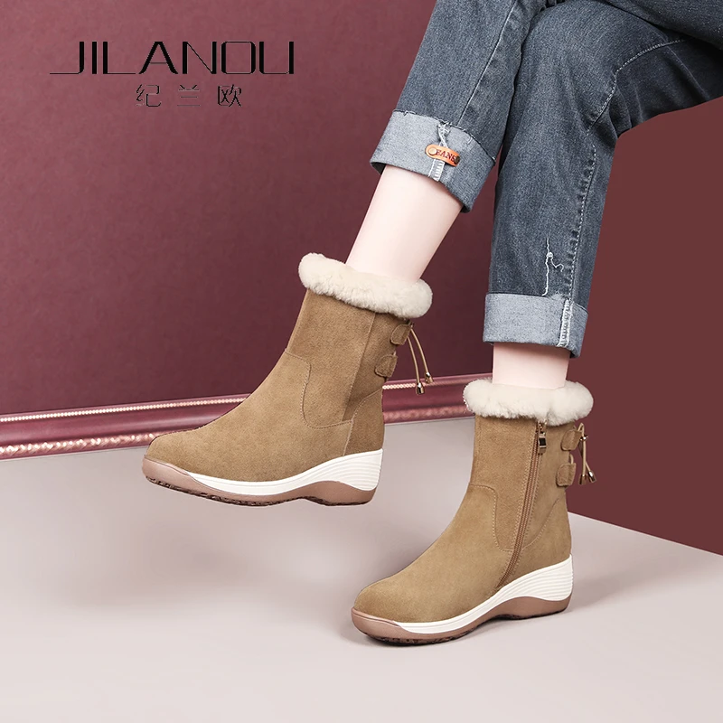 真皮雪地靴女2025冬季新款棉鞋羊毛一体中筒靴加绒厚底短靴子反绒