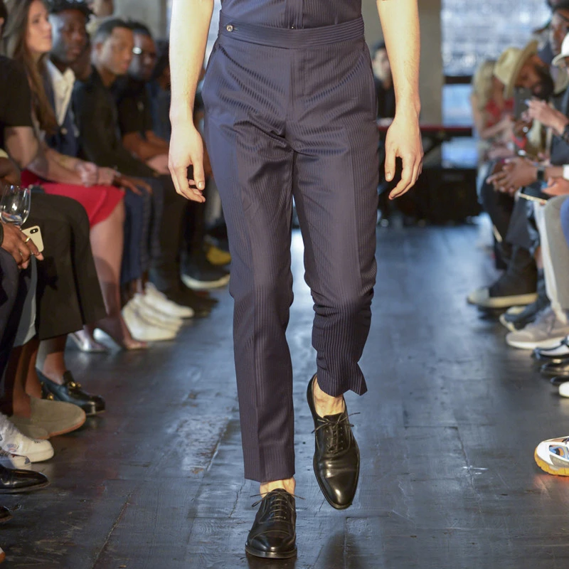男士修身条纹九分裤2025秋季秀场新款高端定制潮男商务休闲小脚裤