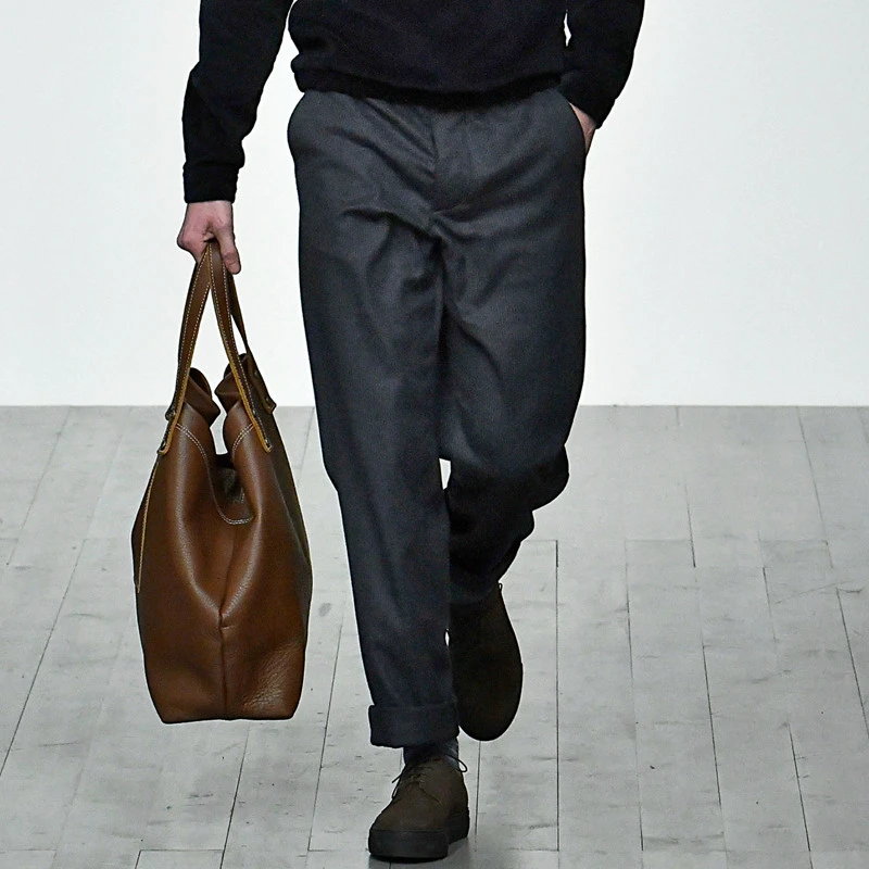 男士休闲裤2025秋冬意式简约哈伦小脚毛呢裤卷边长裤西裤厚款裤子