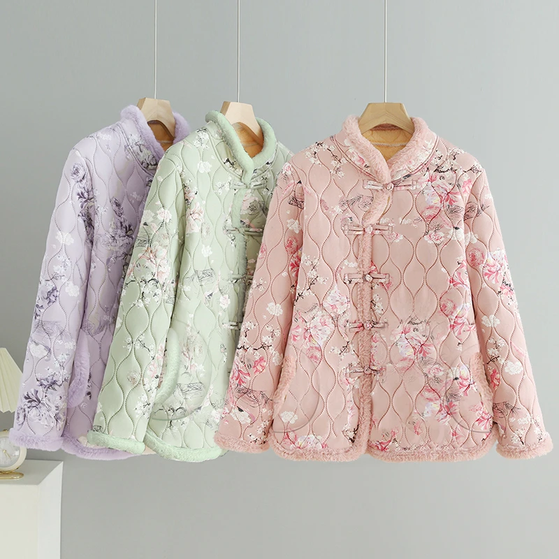 冬季新款网红棉服新中式国风棉衣加厚加绒棉袄妈妈保暖复古外套女