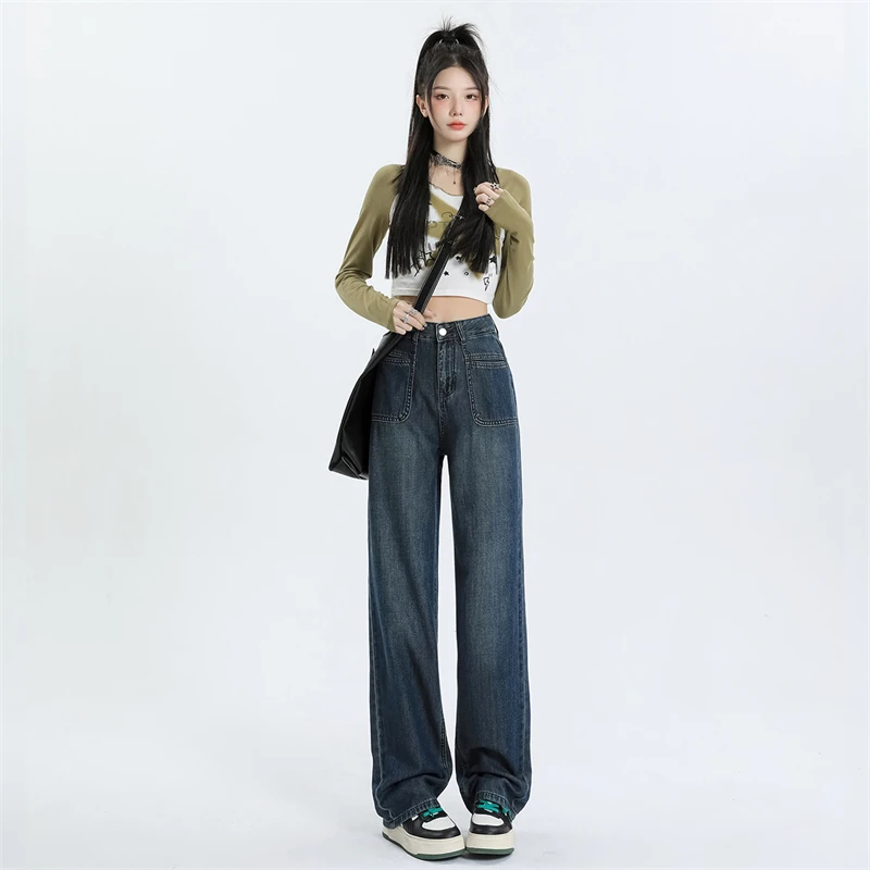 复古阔腿牛仔裤女春秋2025新款高腰小个子宽松显瘦百搭垂感拖地裤