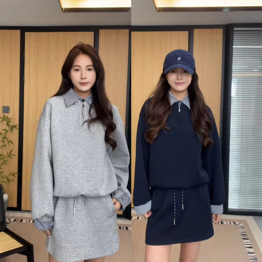 （巴黎街头）卫衣套装假两件衬衫领可拆卸休闲韩系收腰绳（KCT6003）