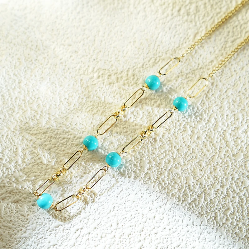 「DM」 18k金绿松时尚环扣项链