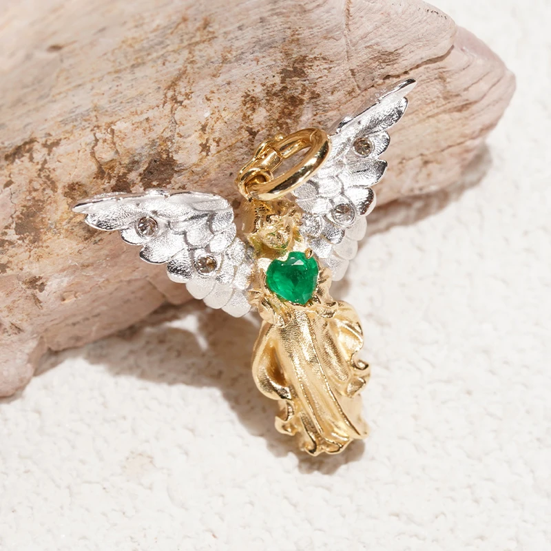 18k金祖母绿爱心天使重工奢华时尚吊坠（不含链）ZD8