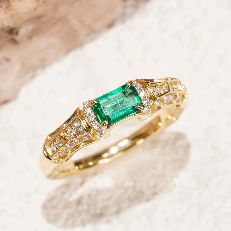 18k金祖母绿钻石方形“绿野森林”时尚百搭戒指ZJ6