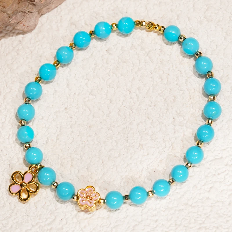 18k金绿松石“樱花树下”串珠时尚百搭手链