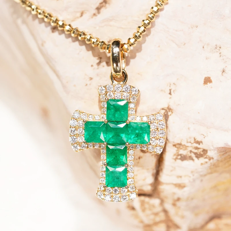 18k金祖母绿十字“信仰”吊坠（不含链）ZD7