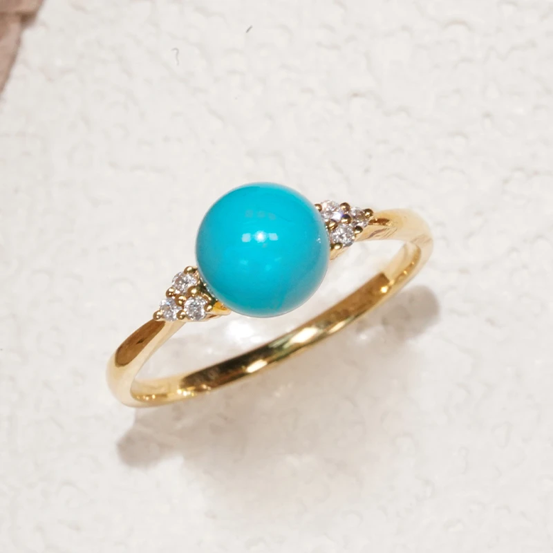 18k金绿松石钻石珠珠“小v”时尚简约戒指