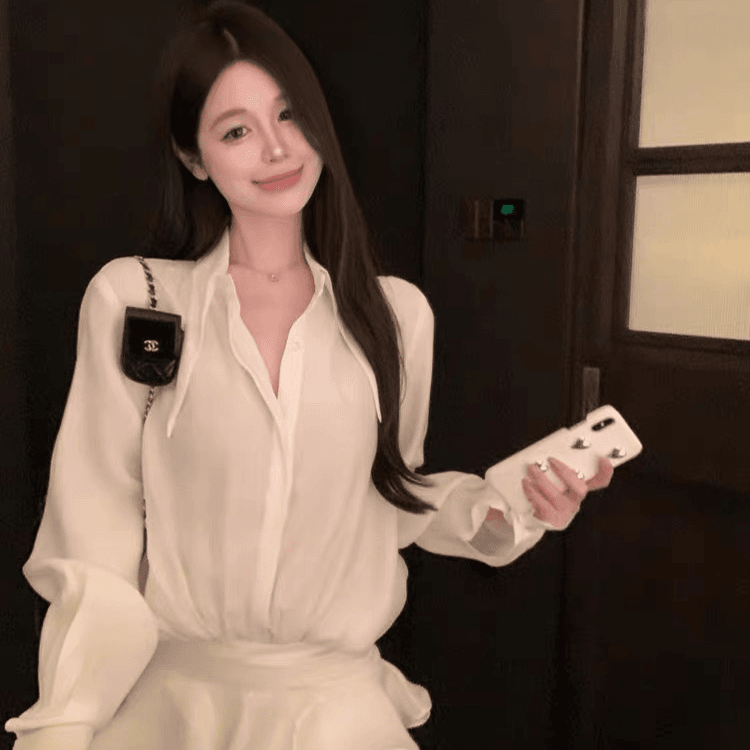 【恋综女主角】白色御姐连衣裙收腰显瘦纯欲辣妹荷叶边短款裙子