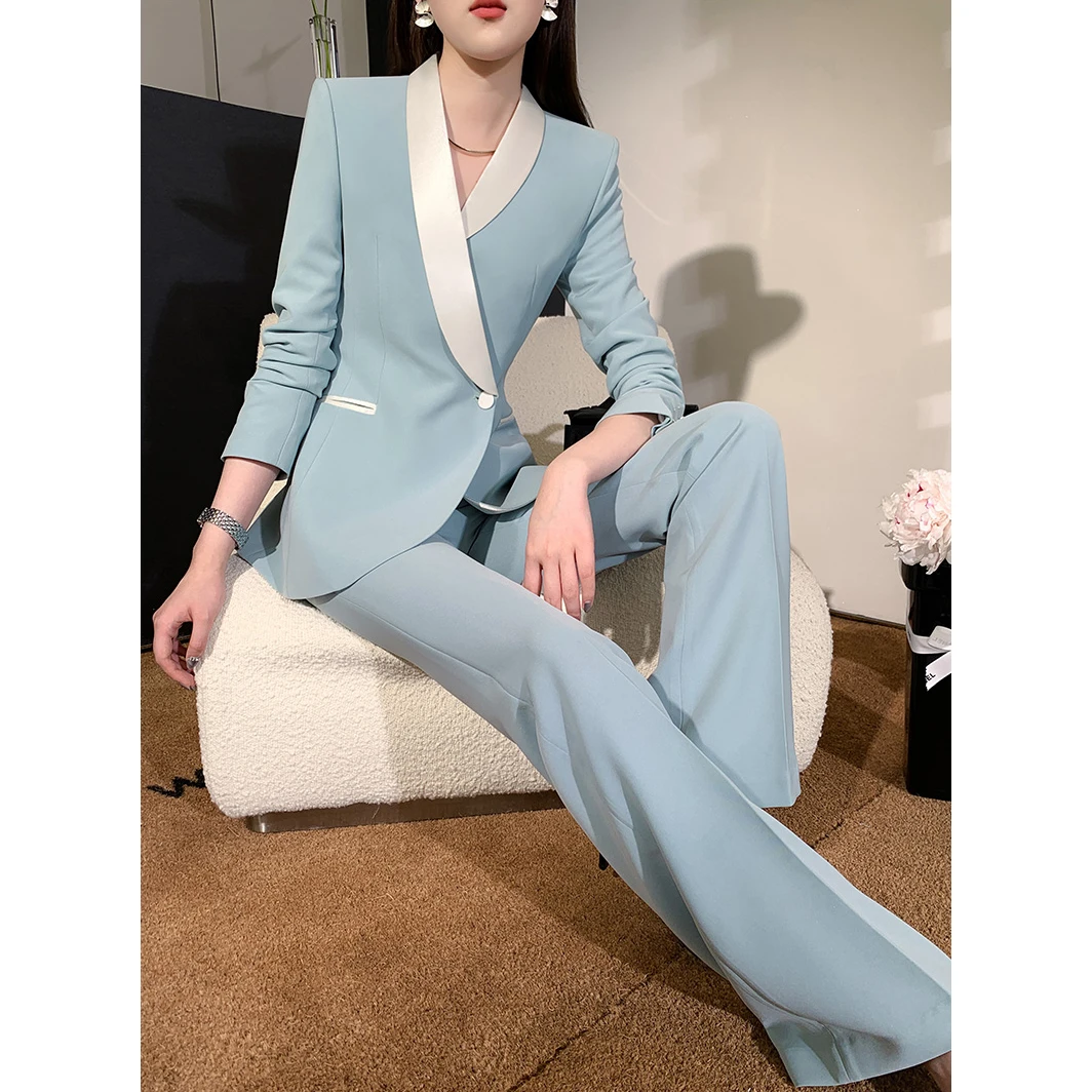 682秋季新款西装套装女职业气质轻奢高级感女收腰显瘦浅蓝色西服