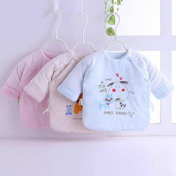新生儿保暖加厚棉衣服秋冬季初生婴儿和尚服半背衣0-3月纯棉上衣