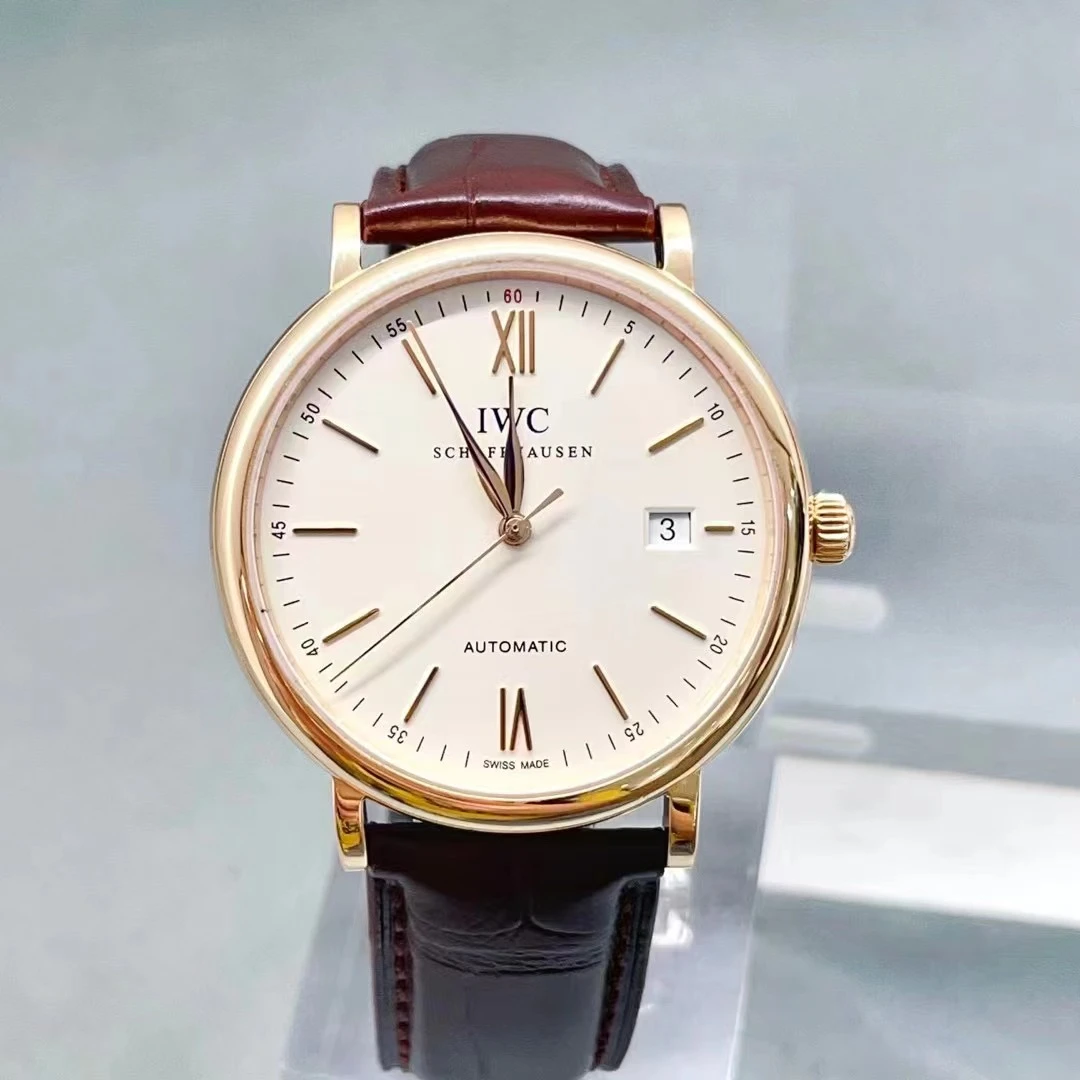 95新 IWC/万国 14年全套柏涛菲诺18K玫瑰金机械男士腕表IW356504