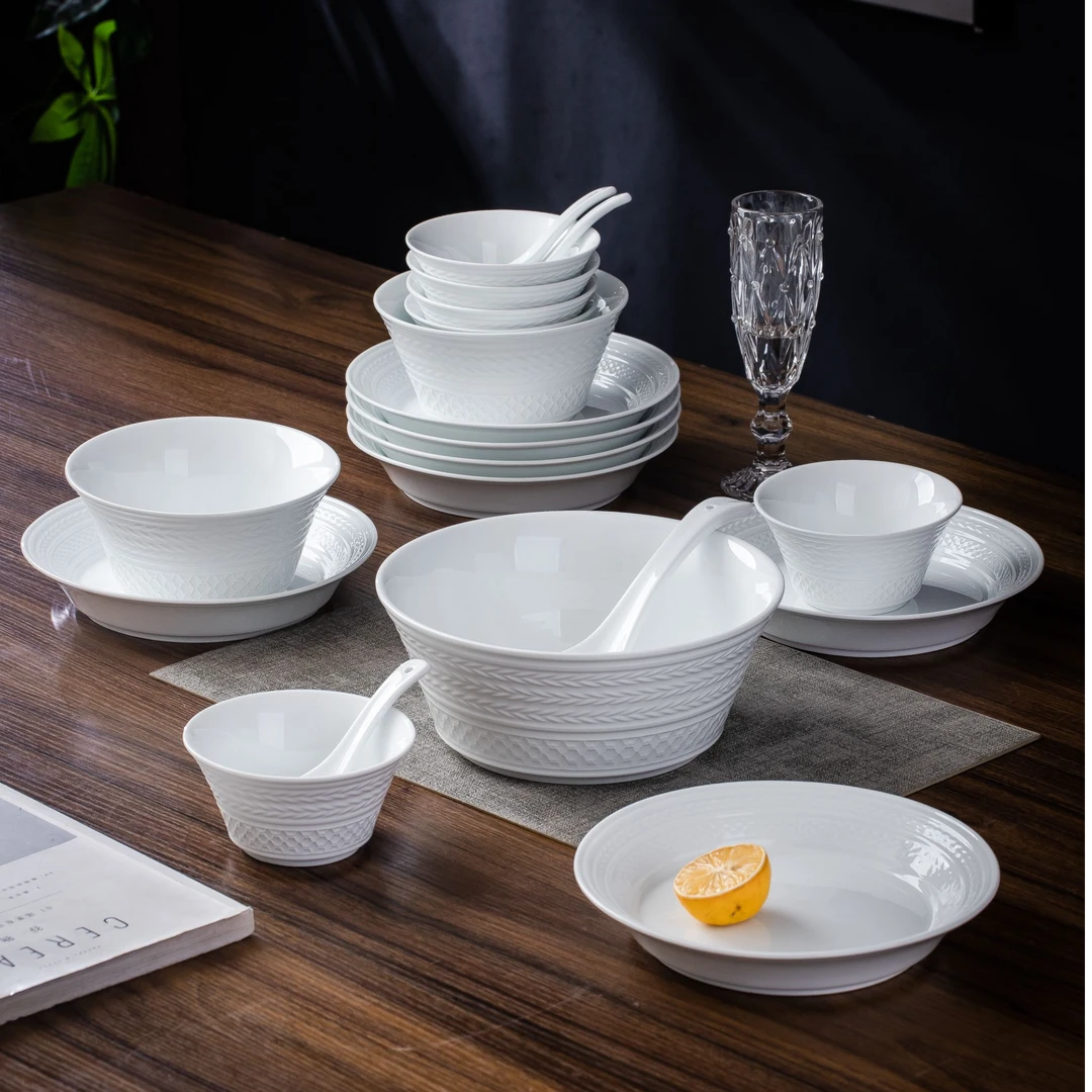正宗景德镇高白泥餐具浮雕工艺小套装【6人位】