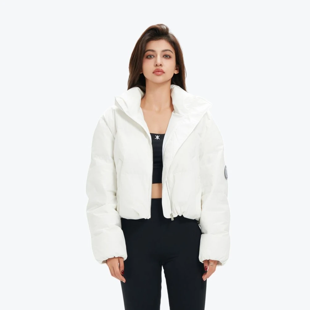 YASTIANO设计师款 秋冬新款LOGO短款克兰因蓝白色90白鸭绒羽绒服