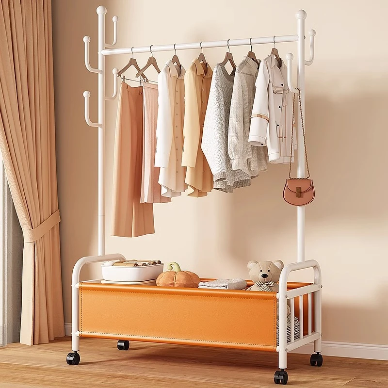 衣帽架落地卧室挂衣架可移动家用室内衣服收纳脏衣篓置物晾衣架子