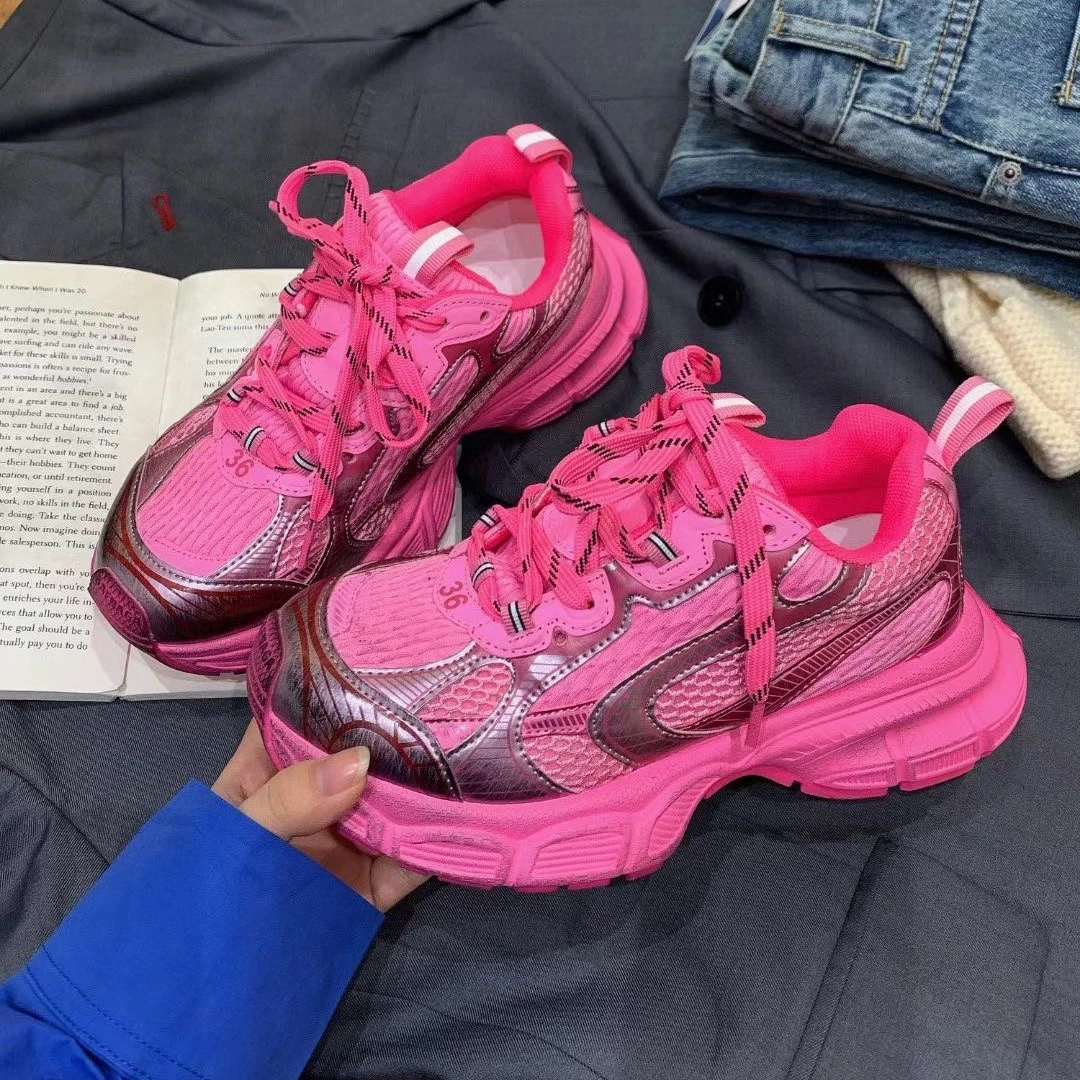 2024春夏新款透气休闲做旧厚底增高运动老爹鞋23003