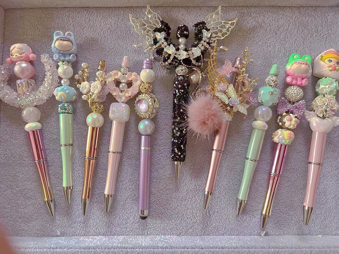 可爱串珠笔梦幻镭射水晶笔