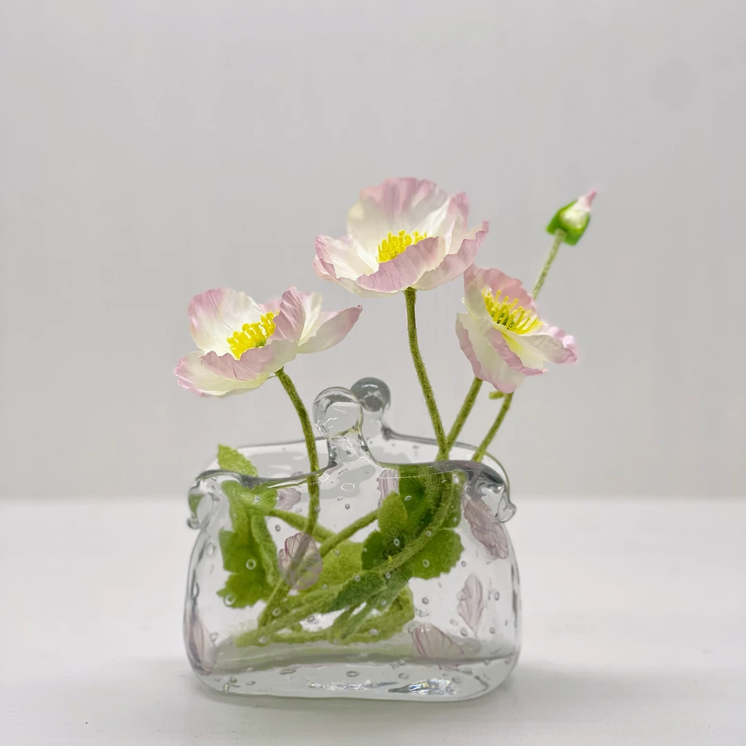 粉桃花包包琉璃花瓶风网红艺术客厅插花器皿浴室餐桌摆件拍瓶送花