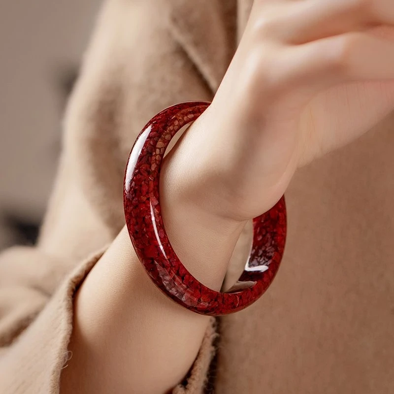 含辰砂工艺品晶体砂朱砂本命年特级贵妃镯宽手镯