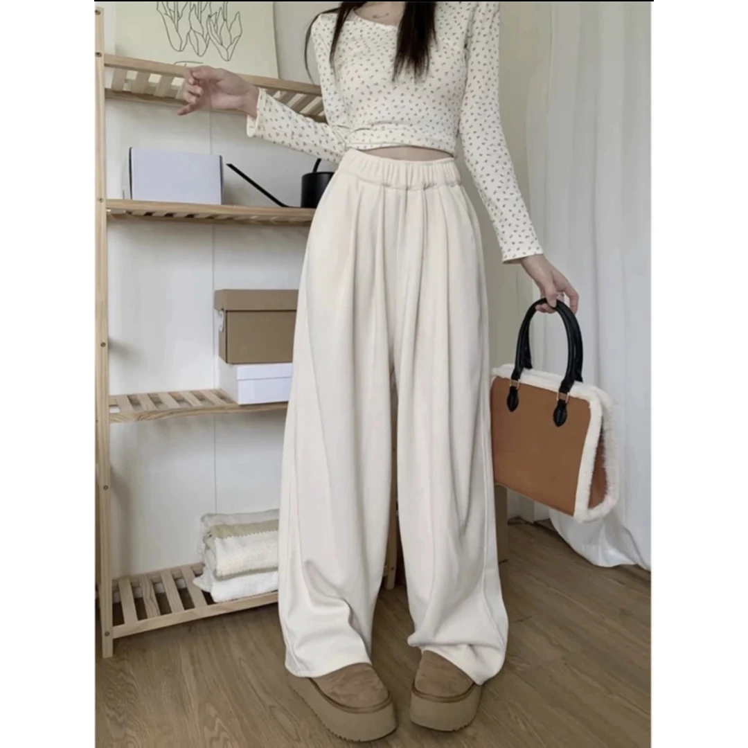 秋冬慵懒百搭宽松山本裤子女新款纯色高腰垂感显瘦休闲拖地阔腿裤